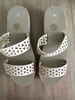 Rocket Dog White Laser-Cut Double-Strap Platform Sandals